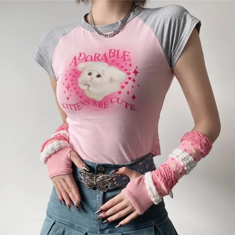 Y2K Горячие рукава для девочек женские розовые милые рукава-пузырьки облачные