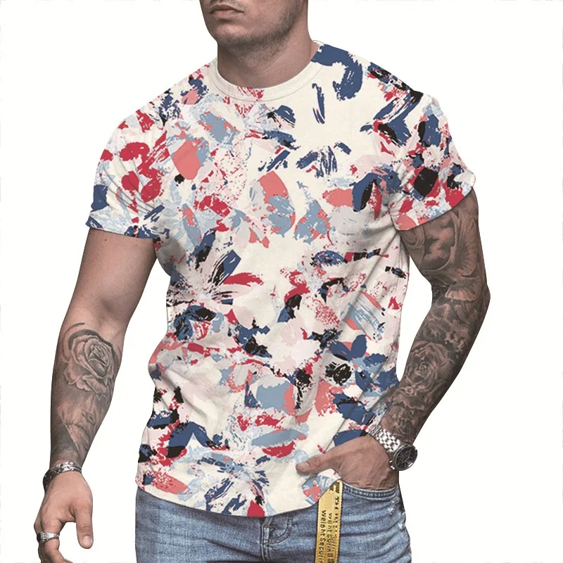 

Fashion Printed Small O Neck Slim T-Shirt Men's Street Style Summer Top Pullover 2022 New Short Sleeve Casual Sports T-Shirt