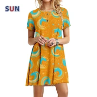 summer hot sale ladies elegant short sleeve dress simple abstract 3d print loose dress retro sweet casual round neck plus size