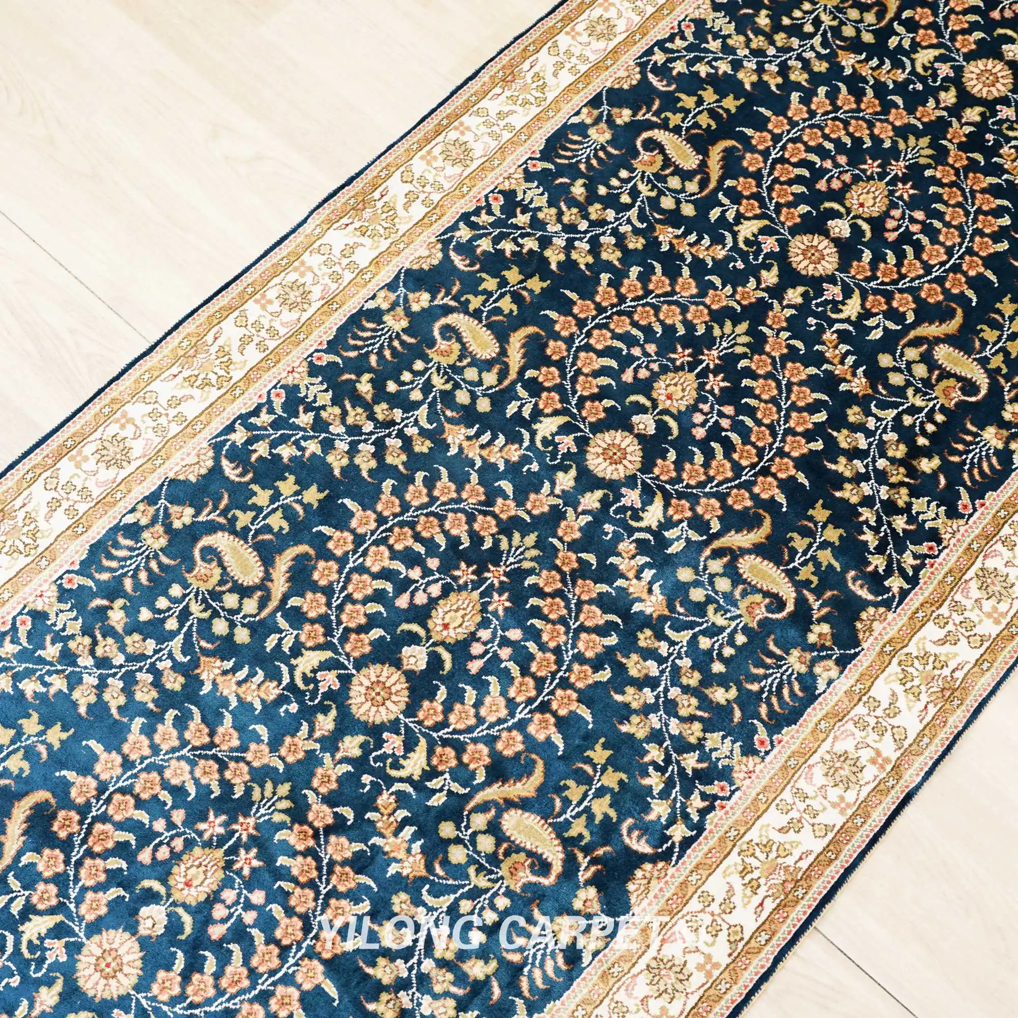 2 5 'x 9' персидский шелковый ковер синий медальон с ручным узлом Восточная