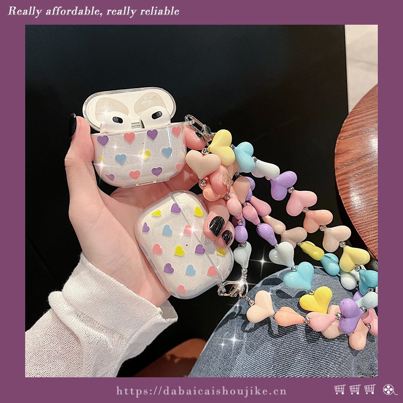 

Art Colored Loving HeartFor AirPodsPro3S Case1/2Apple Carrying Strap Earphone Silicone Female Soft