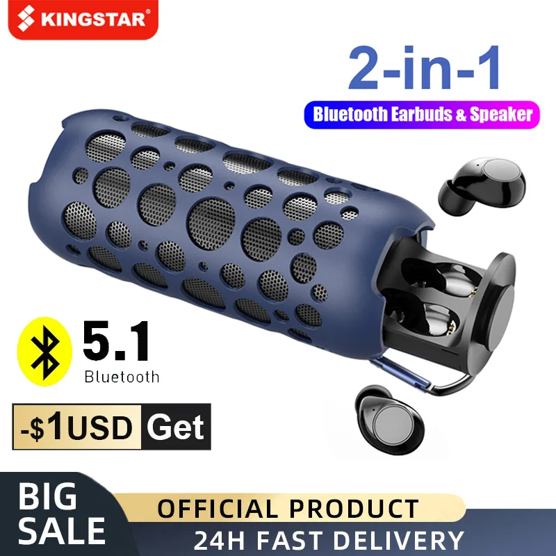 KINGSTAR Wireless Earphone Bluetooth Speaker Touch Sports Headphones Strong Bass Sound box Portable Speakers In-Ear Earbuds 2in1