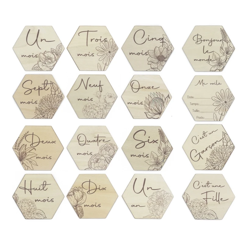 

Wooden Baby Monthly Cards Double Sided Flowers Newborn Photo Props Shower Gifts