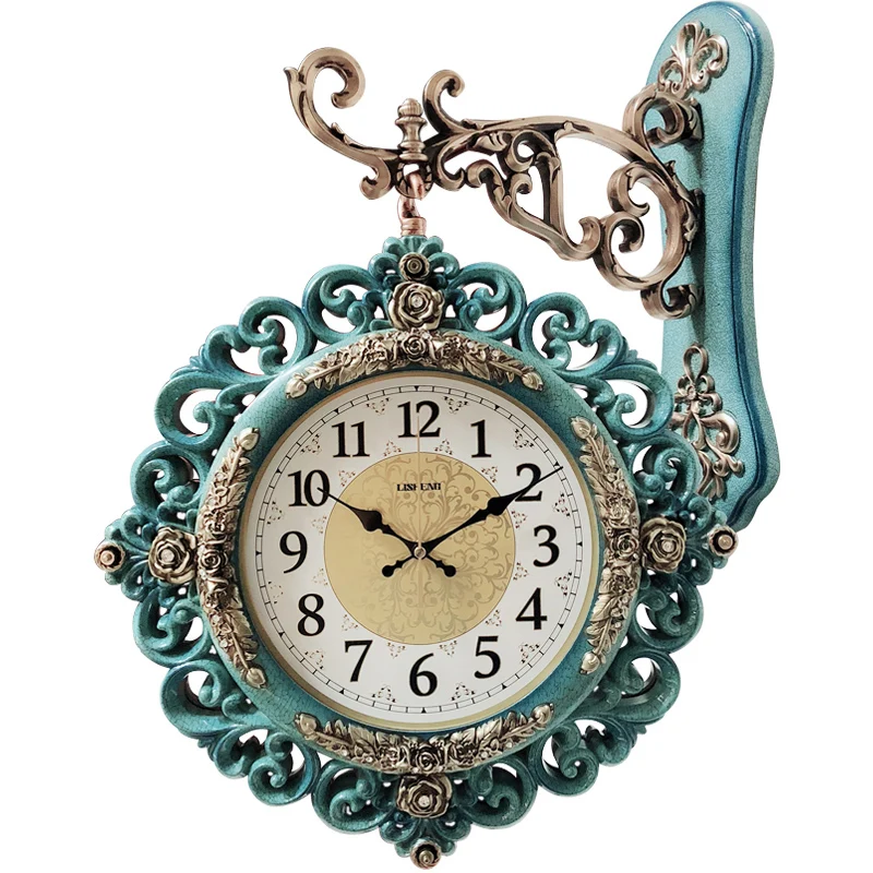 

Large European Wall Clock Luxury Silent Art Simple Double Sided Wall Clock Living Room Relogio De Parede Home Decoration