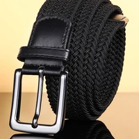 high quality fashion elastic woven elastic belt golf casual men and women lengthened punch free woven pin buckle belt black 2176