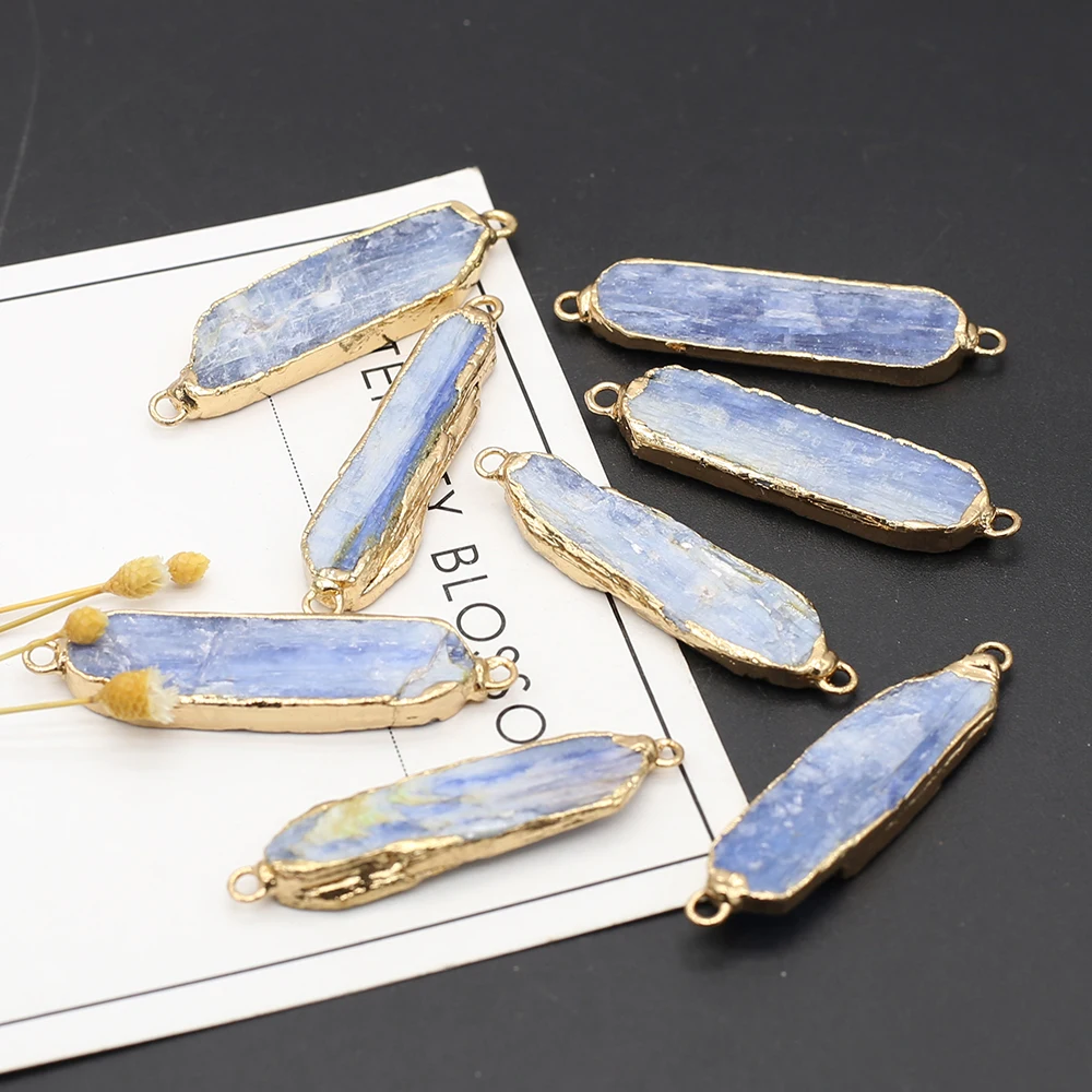 

Natural Stone Pendant Long Strip Shape Aquamarine Two Hole Connector Exquisite Charms For Jewelry DIY Necklace Bracelet Making