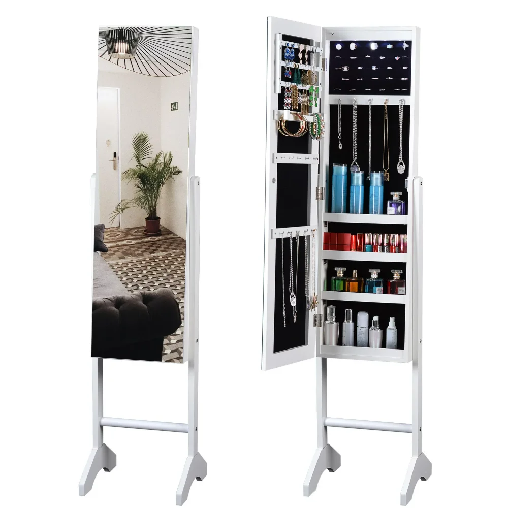 

Полностью зеркальный модный простой шкаф для хранения ювелирных изделий со светодиодной подсветкой, можно повесить на дверь или стену, шкафы с зеркалом