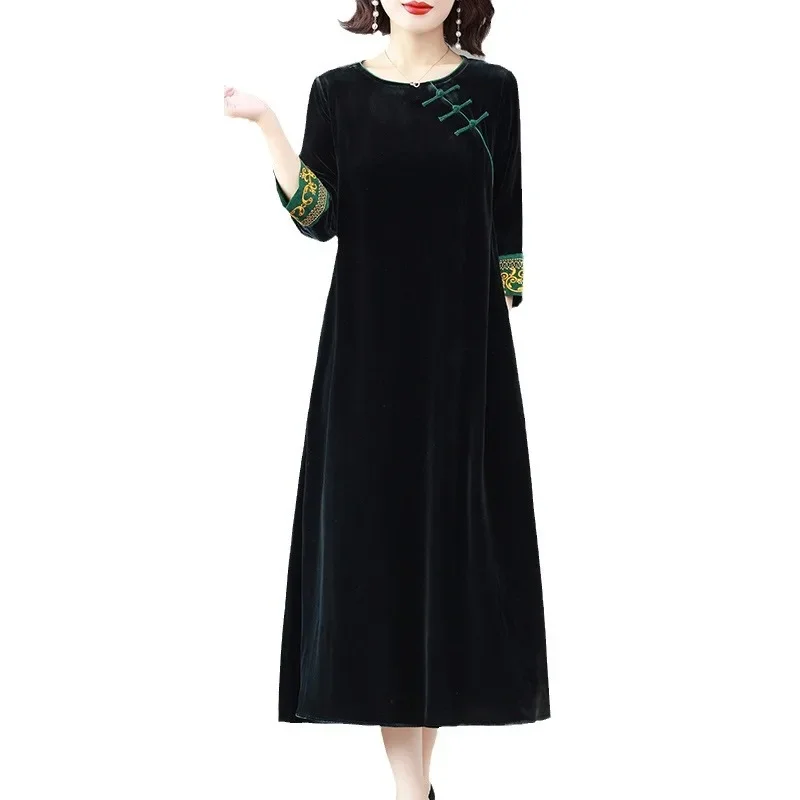 Элегантное возрастное осеннее платье больших размеров для мам юбка с вышивкой в
