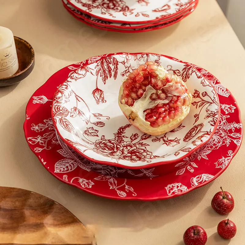 

Romantic Pasta Plate Rose Flower Molecular Bowl Dessert Style Cooking Soup Plate Tableware Steak Salad Vintage Dinner Provence