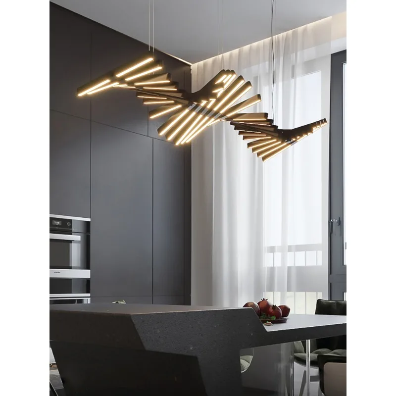 

Led Art Chandelier Pendant Lamp Light Room Decor Nordic Modern Stairwell Minimalist Fishbone Shape Office Strip Restaurant