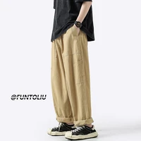 summer cotton pocket casual pants men fashion cargo pants men japanese streetwear hip hop loose straight pants mens trousers