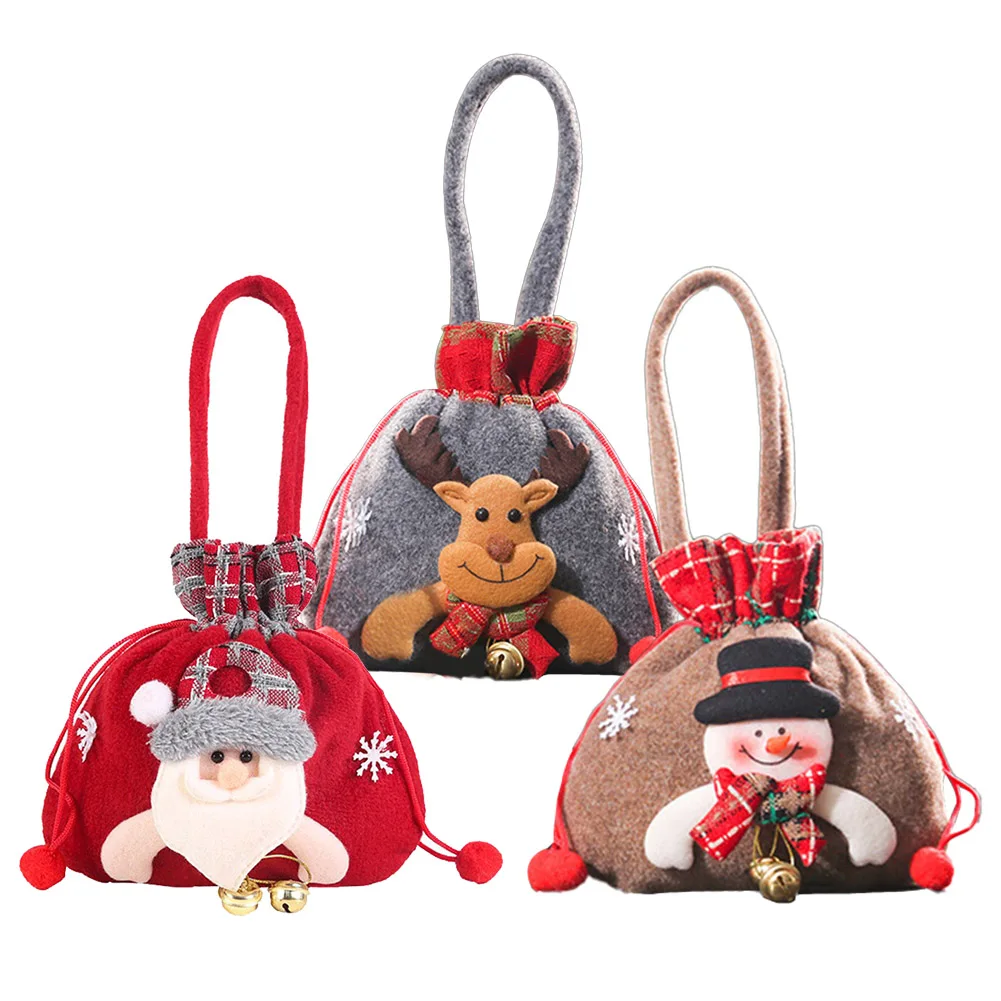 

Christmas Gift Doll Bag 3D Christmas Candy Bag With Drawstring Handle Cotton Christmas Cute Santa Elk Bear Gift-Sweets Candy Bag