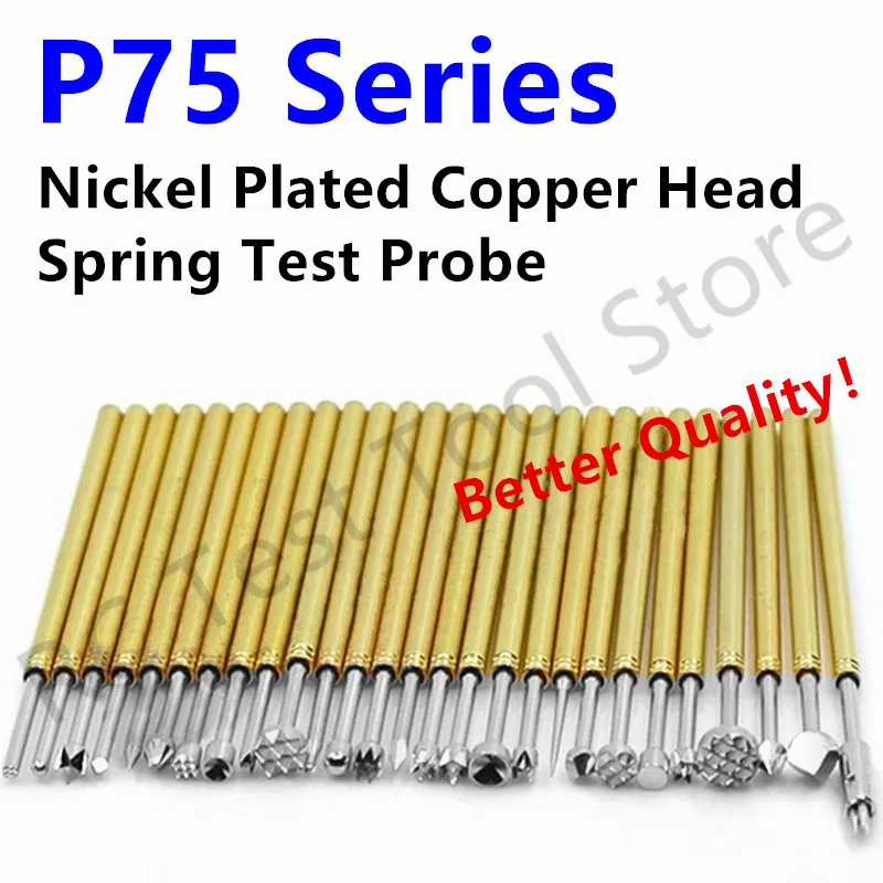

100PCS Spring Test Probe P75 Series Pogo Pin Dia 1.02mm for Contact Finger Nickel Plated Head Needle Head Dia 1.3mm/1.5mm P75-B