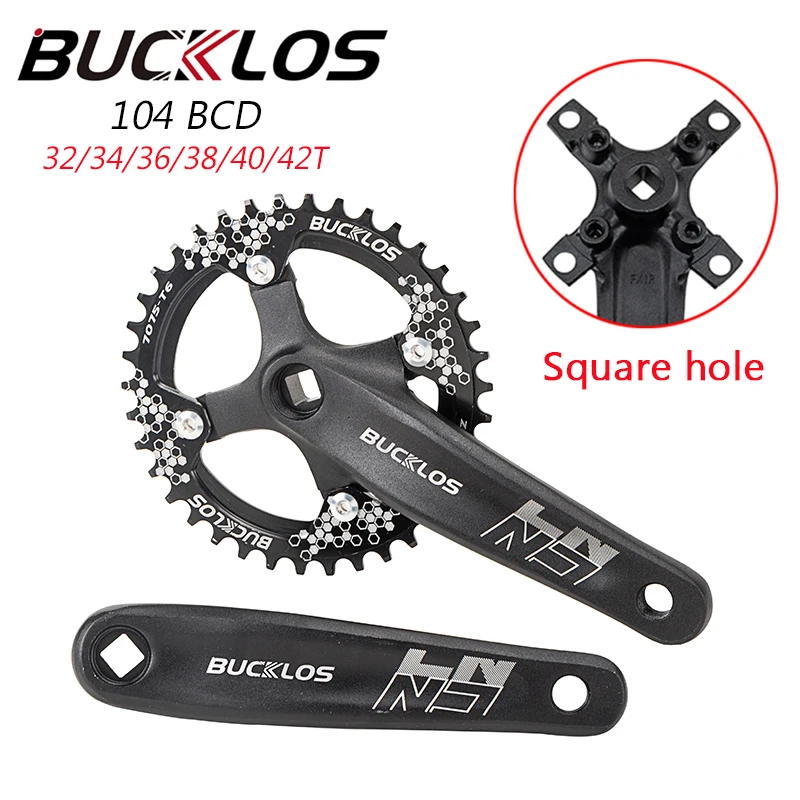 

BUCKLOS 104BCD Bicycle Crankset Square Hole MTB Crankset 32/34/36/38/40/42T Round Oval Bike Crown 170mm Crank Arm for Bicycle