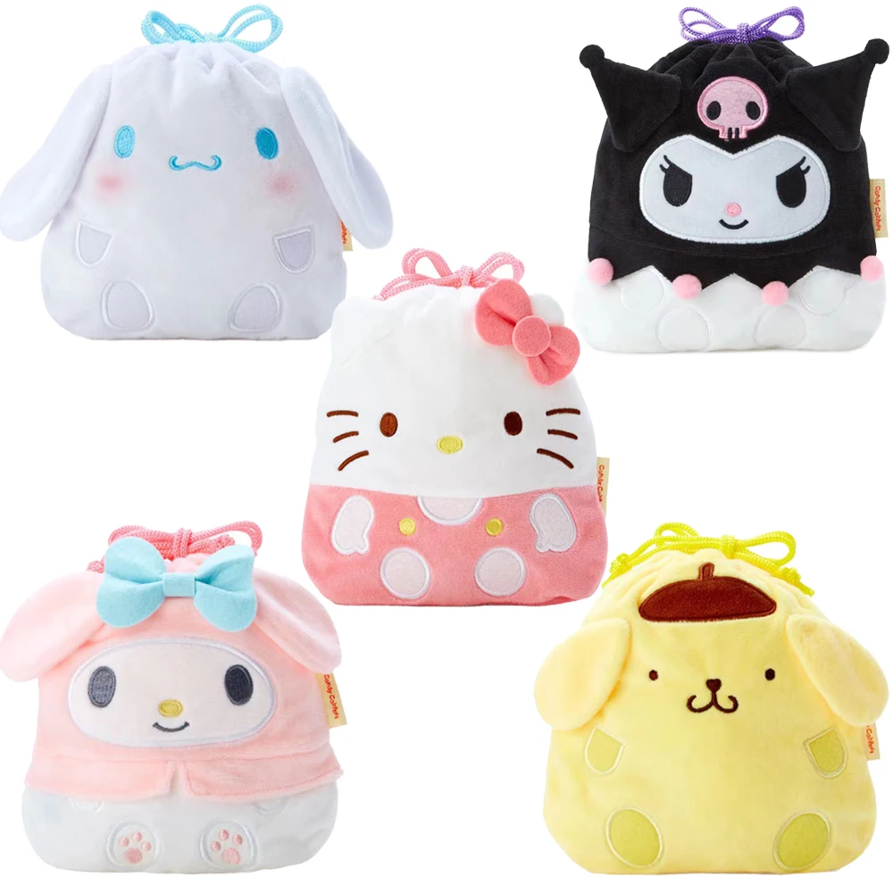 

Sanrioed My Melody Cinnamoroll Kuromi Kittly Purin Dog Plush Drawstring Storage Bag Kawaii Anime Plushie Pocket Kids Gift 20CM