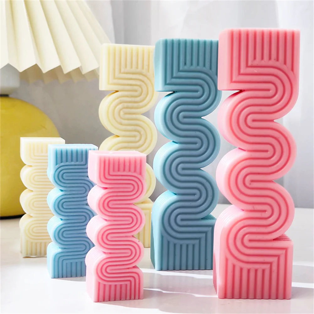 S-shaped Pillar Spiral Silicone Candle Mold Wave Twirl Silicone Mould Wavy Wax Molds Soap mold Shell leaf geometric Candle Mold