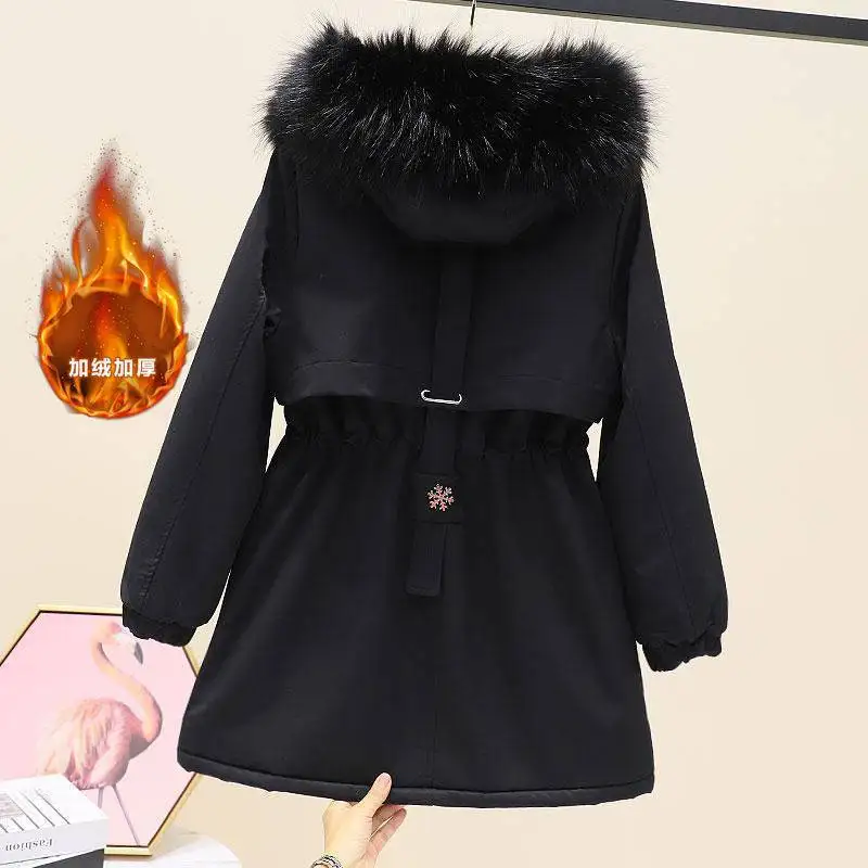 Pai Conquer 2022 New Women's Medium Long Plush Thickened Hooded Sweater Workwear Cotton Coat