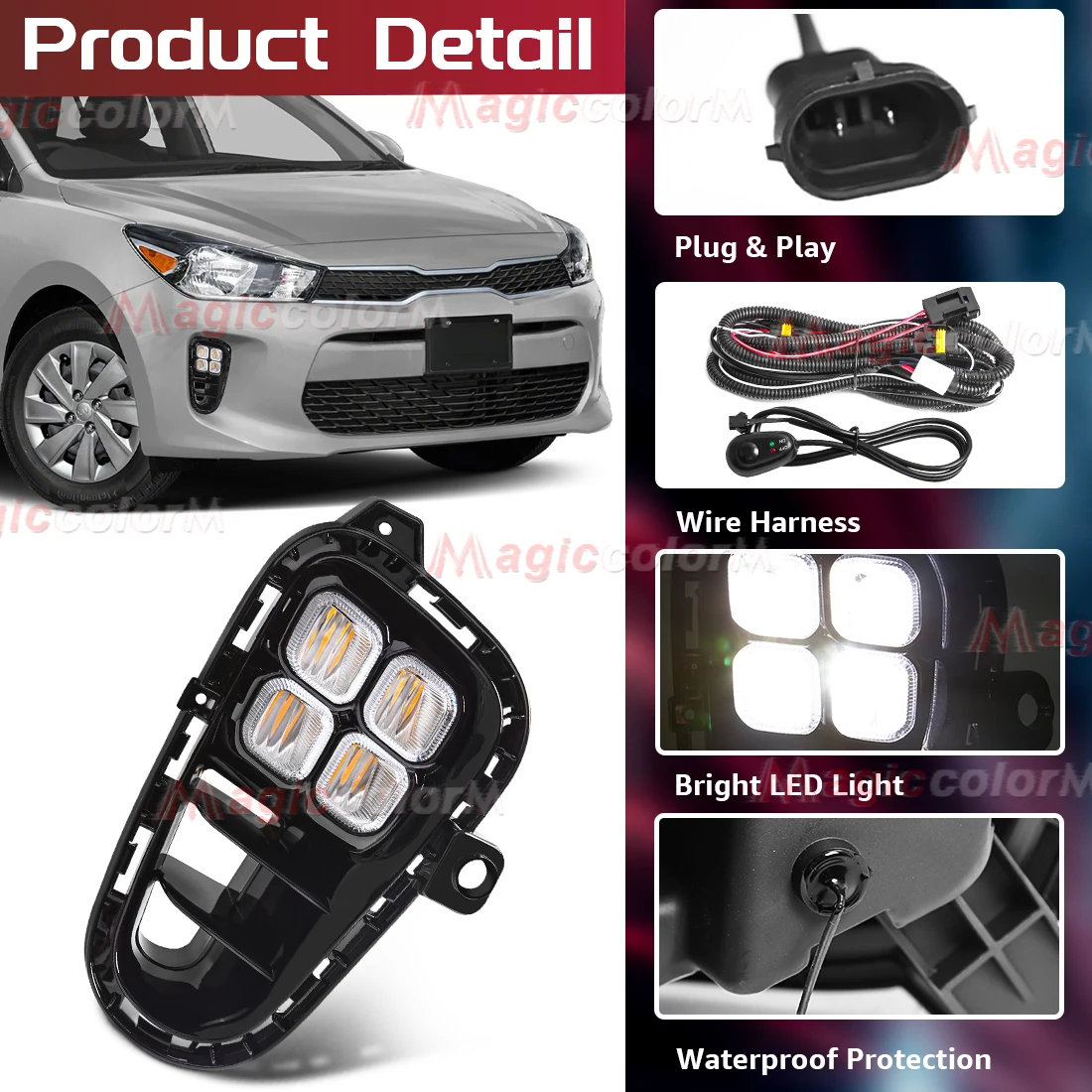 ДХО для Kia RIO 2017 2018 2019 2020 светодиодные дневные ходовые огни дневного света белый