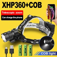 5000000lm xhp360 powerful led headlamp usb rechargeable head lamp xhp90 high power headlight 18650 waterproof head flashlight