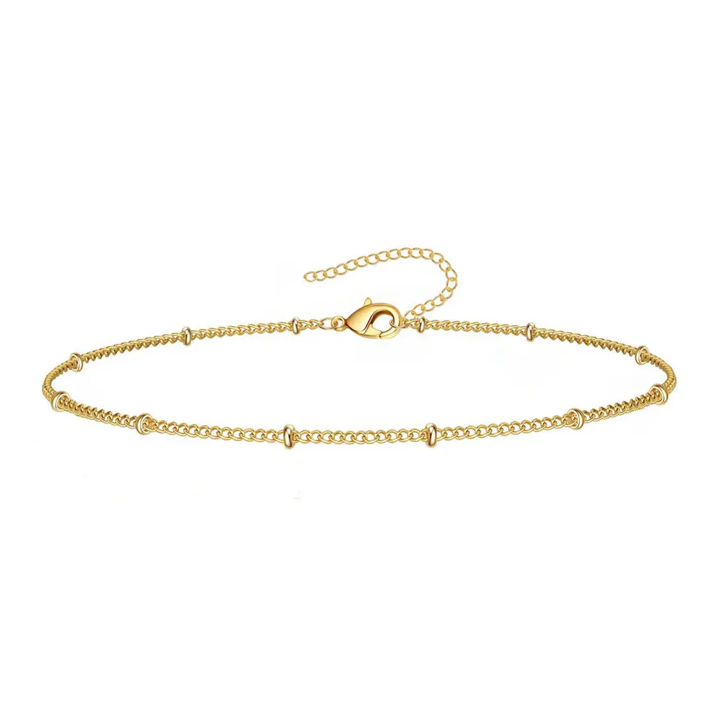 

18K Gold Filled Satellite Chain Layered Anklet Bracelet for Women Thin Bead Chain Anklets Beach Waterproof Jewelry