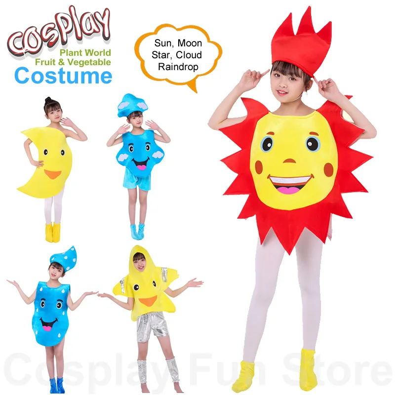 Детский костюм для косплея с изображением солнца луны звезд облаков капель дождя