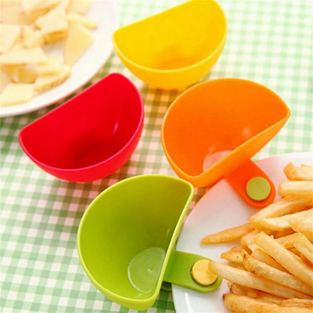 

4pcs Assorted Seasoning Sugar Salad Tomato paste Sauce Dishes Kitchen Clip Bowl Dip Small Clip Seasoning Dish Food Grade Plastic