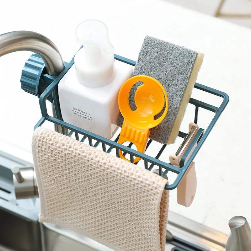 

Kitchen Faucet Rack Multi-function Finishing Shelf Sponge Dishcloth Drainer Rag Storage Adjustable Basket Bathroom Towel Hanger