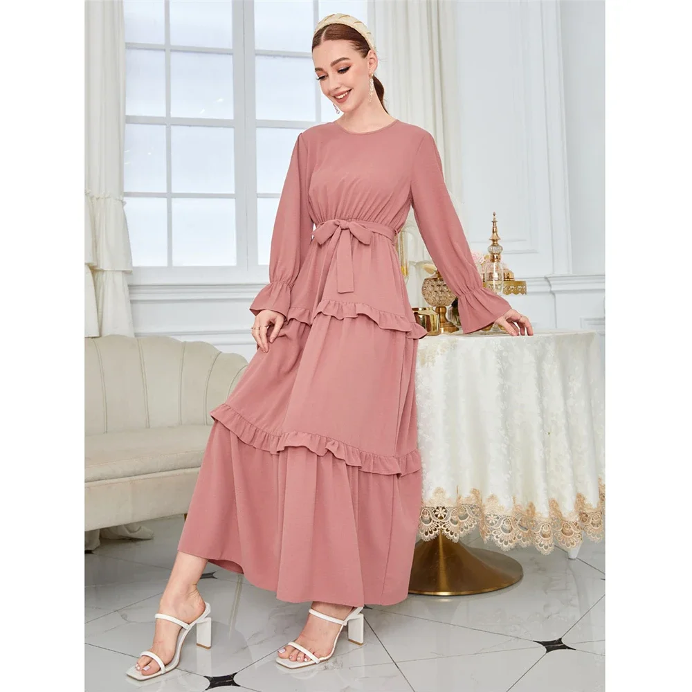 Весенняя мода 2023 женское мусульманское платье Абая с оборками длинное макси