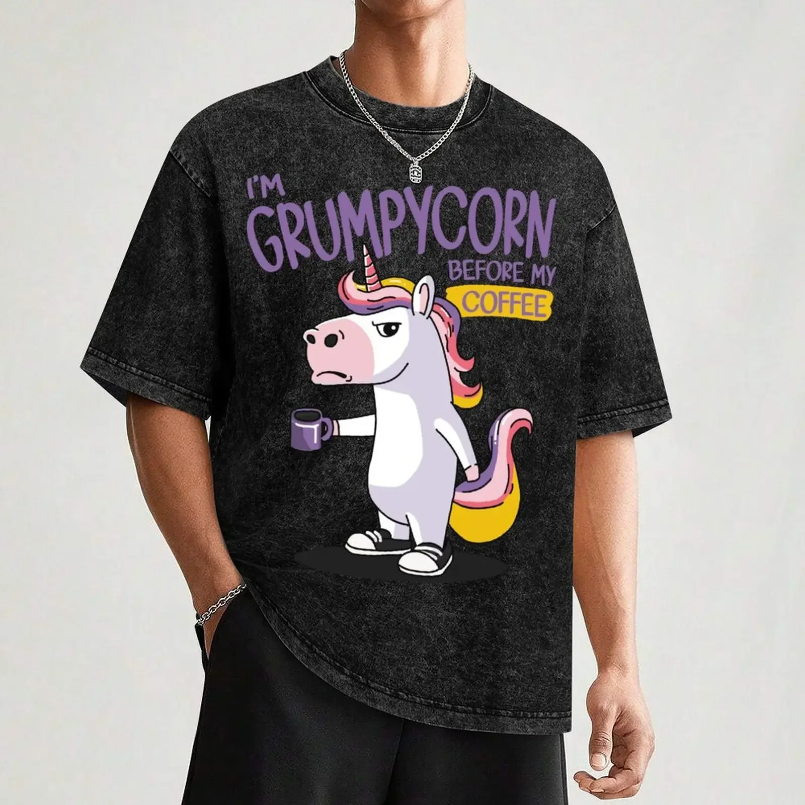 Футболка I'm Grumpycorn Before My Coffee винтажный топ из стираного хлопка с короткими