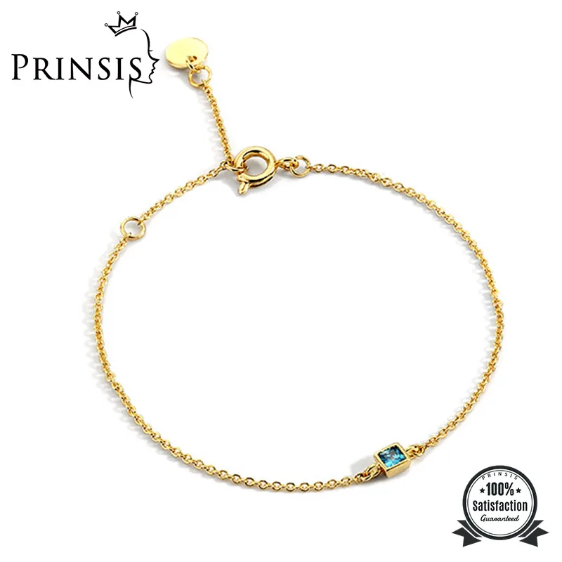 

PrinSis Temperament Simple INS Gold Color Mini Square Blue Zircon Bracelets For Women Girls Party Wedding Jewelry P110