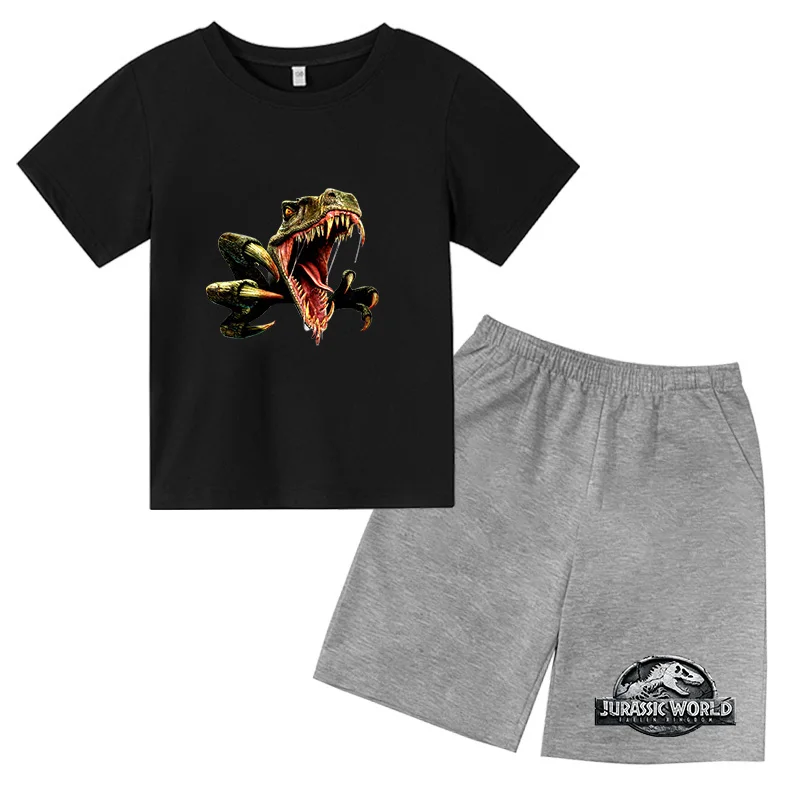 

New Boys Girls Cartoon T Shirt Set Jurassic Dinosaur Print Fashion Casual High Quality O Neck Clothes 2022