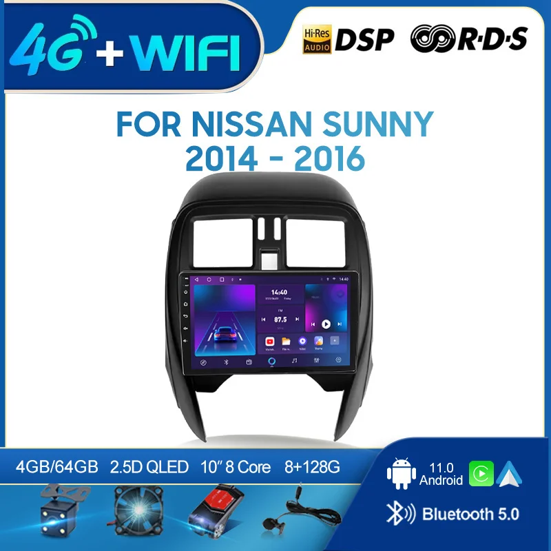 

Автомагнитола QSZN для Nissan Sunny 2014 - 2016 LHD, 2 din, Android 12,0, мультимедийный видеоплеер, GPS-навигация, головное устройство 4G Carplay