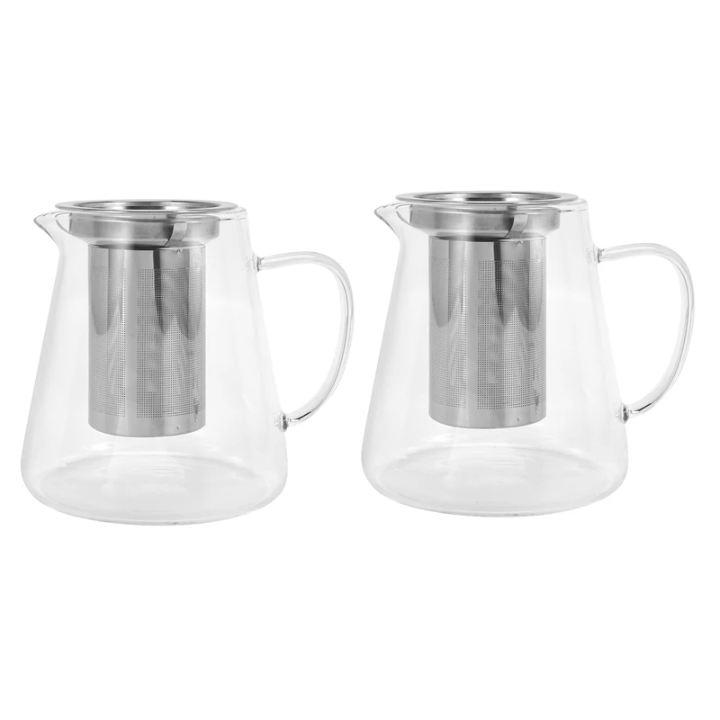 

2X Glass Teapot With Stainless Steel Removable Infuser For Loose Leaf Tea, Bonus Tea Kettle & Infuser Coaster, 950Ml