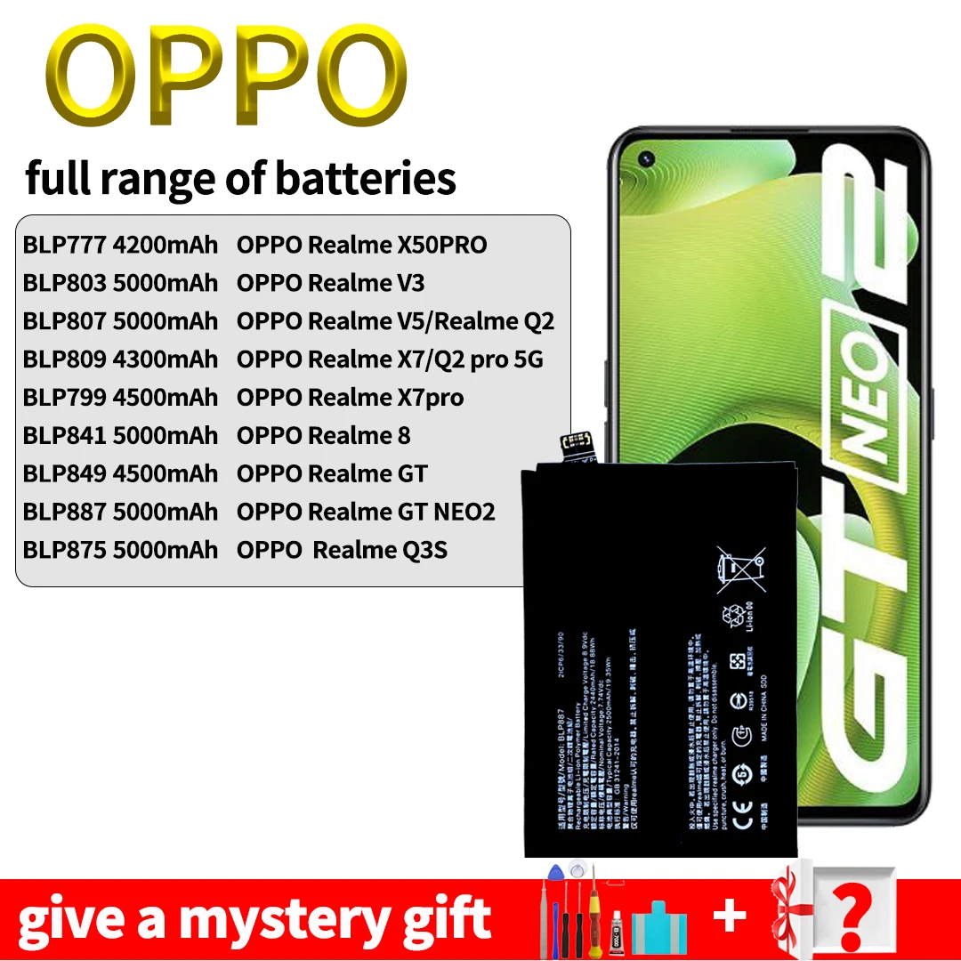 

BLP777 BLP803 BLP807 BLP809 BLP799 BLP841 BLP849 BLP887 BLP875 Battery for oppo Realme x50pro v3 v5 Q2 X7 8 GT Q3S battery