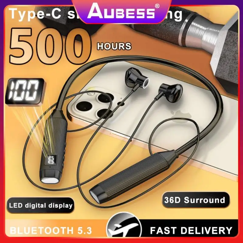 

Lightweight Sports Game Earphones Type-c Charging Headset Digital Display Stereo Neck-mounted Headphones Tws Earbuds