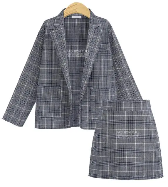 Ladies Suits Autumn and Spring Elegant Office Plaid Long-sleeved Single-breasted Pocket Suit Jacket + Skirt Suit 2023 New