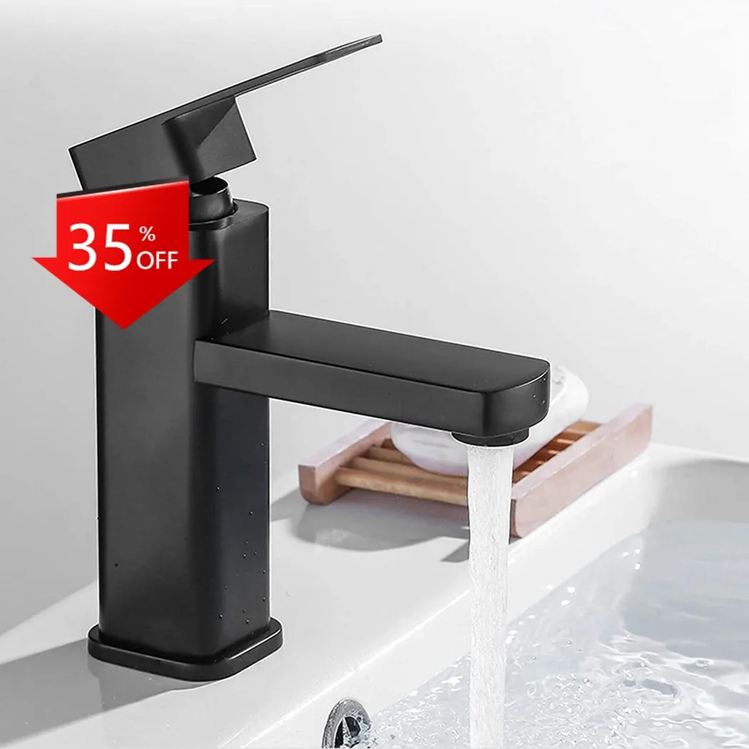 

1pc Modern Bathroom Basin Taps Mixer Tap Single Lever Mono Brass Tap Black Faucet Anti-rust Durable Home Bathroom Replacement