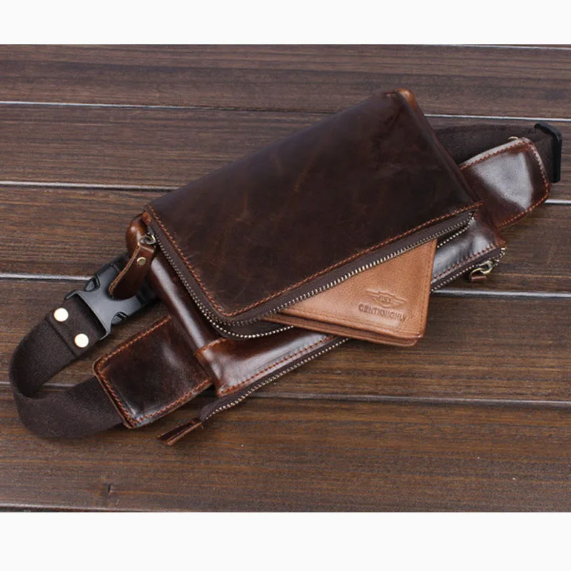 Men Waist Bag Genuine Leather Vintage Travel Cell/Mobile Phone Hip Bum Belt Pouch Fanny Pack Waist Purse Bag