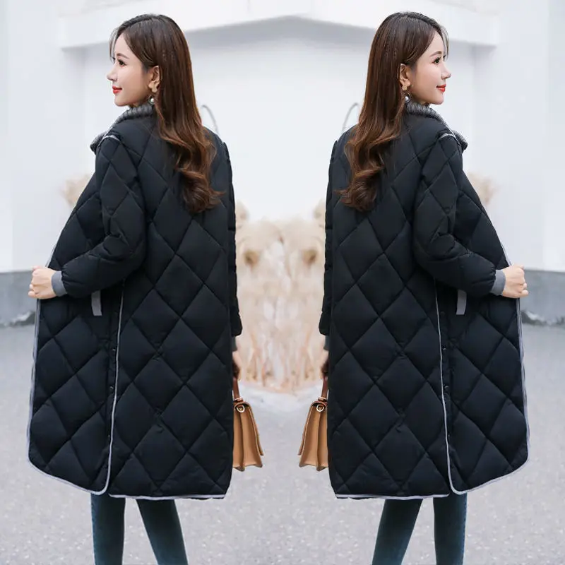 Female Parkas 2023 Autumn Winter New Korean Down Cotton Overcoat Women Long Coats Warm Loose Outwear Stand Collar Winter Jackets