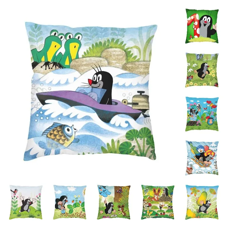 Cute Krtek Little Maulwurf Square Pillowcover Decoration Mole Cartoon Comic Cushion Cover Throw Pillow for Sofa Double-sided