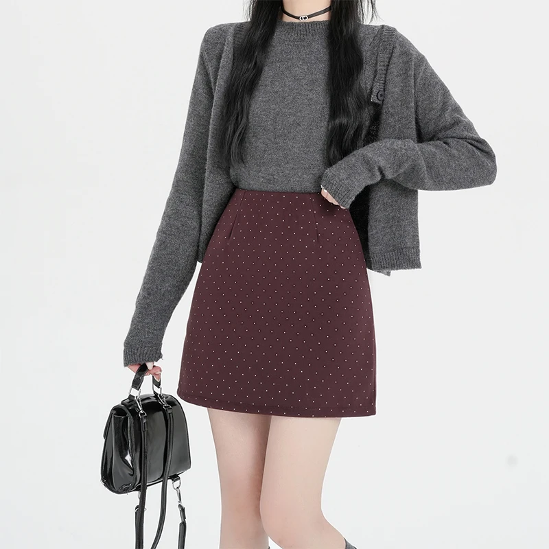 Юбка Женская шерстяная в горошек с завышенной талией трапециевидная