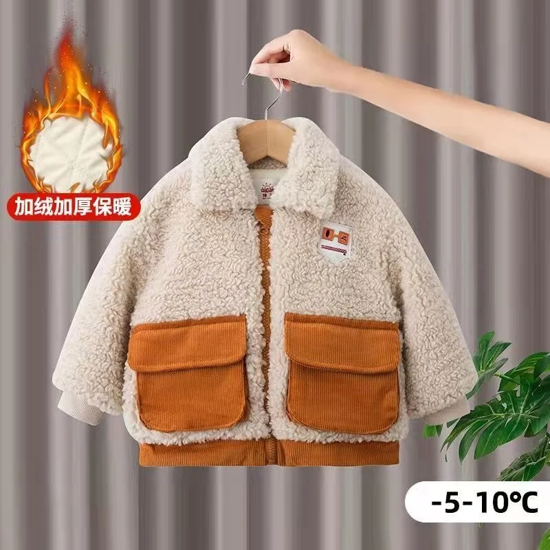

Boys Lamb Wool Blend Coat Autumn Winter Coats Fur Jackets for Girls Teddy Bear Cute Warm Jacket Children Snowsuit Fashion Child