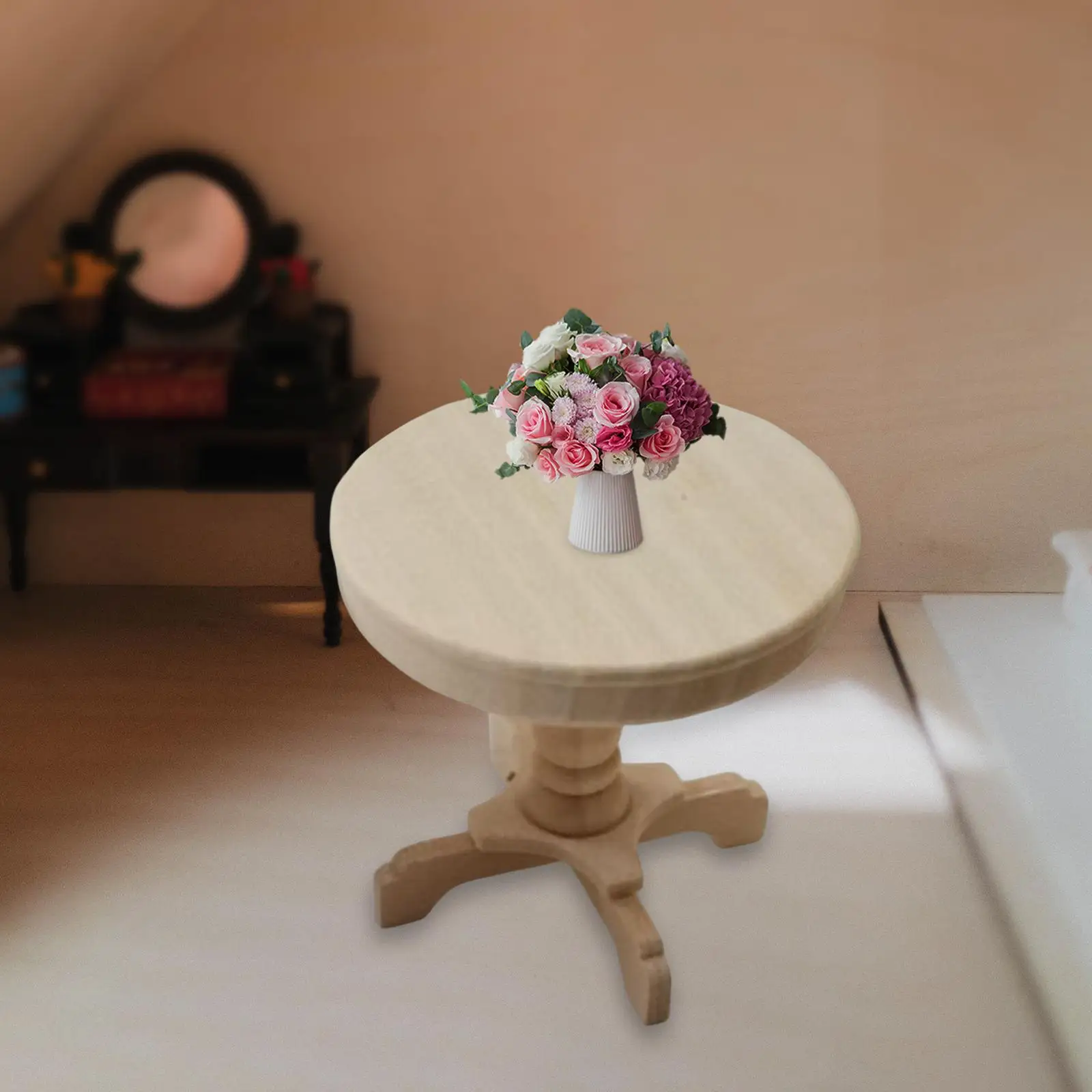 

1:12 Scale Wooden Table Furniture Set Miniature DIY Scene Decor Ornament