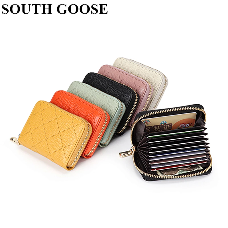 

Новинка держатель для визиток стильный унисекс держатель для кредитных карт из натуральной кожи женский клетчатый Чехол для карт на молнии Кошелек для монет