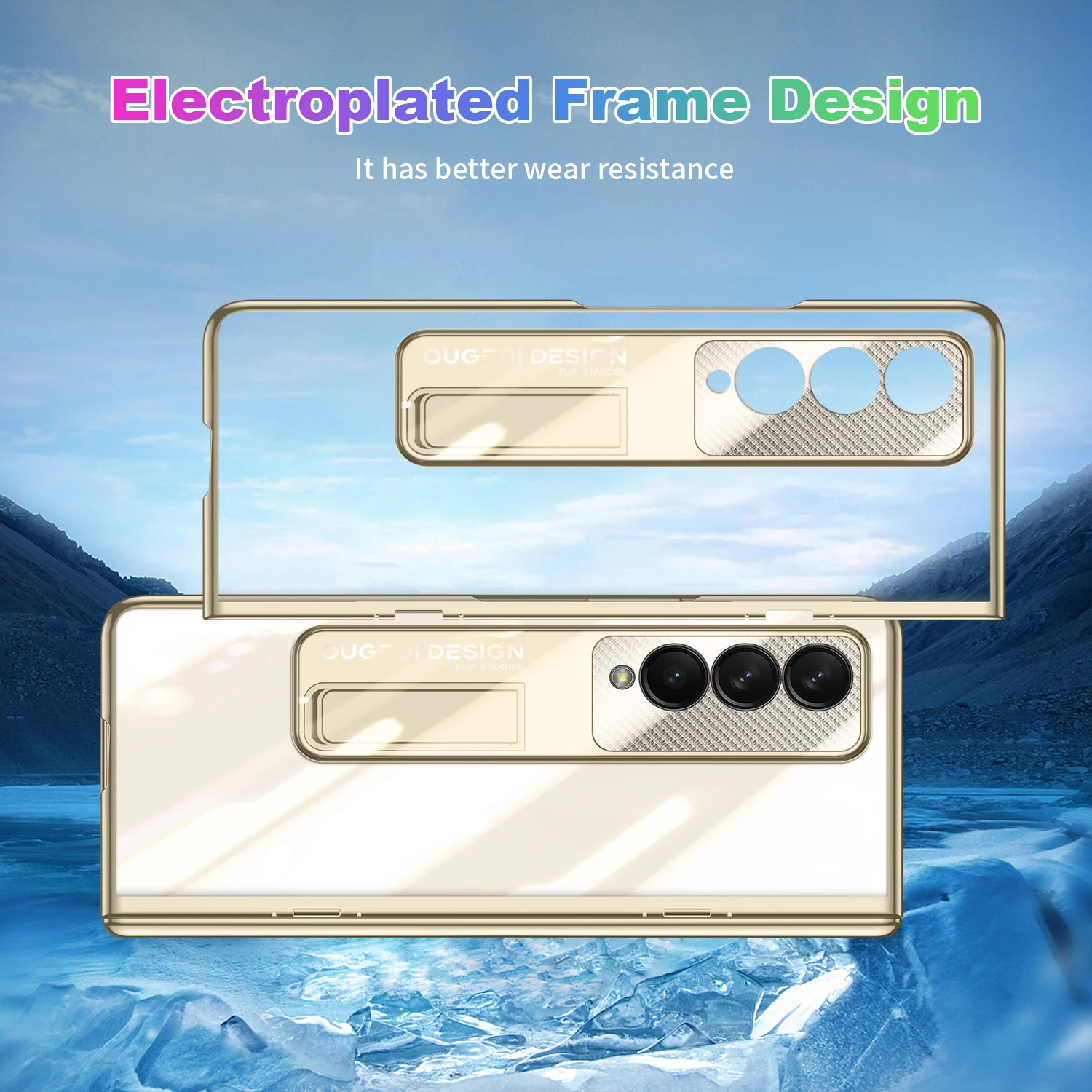 Luxury Plating Phone Case For Samsung Galaxy Z Fold 4 5G Spring Hinge Protection with Magnetic Kickstand Full Screen Protector