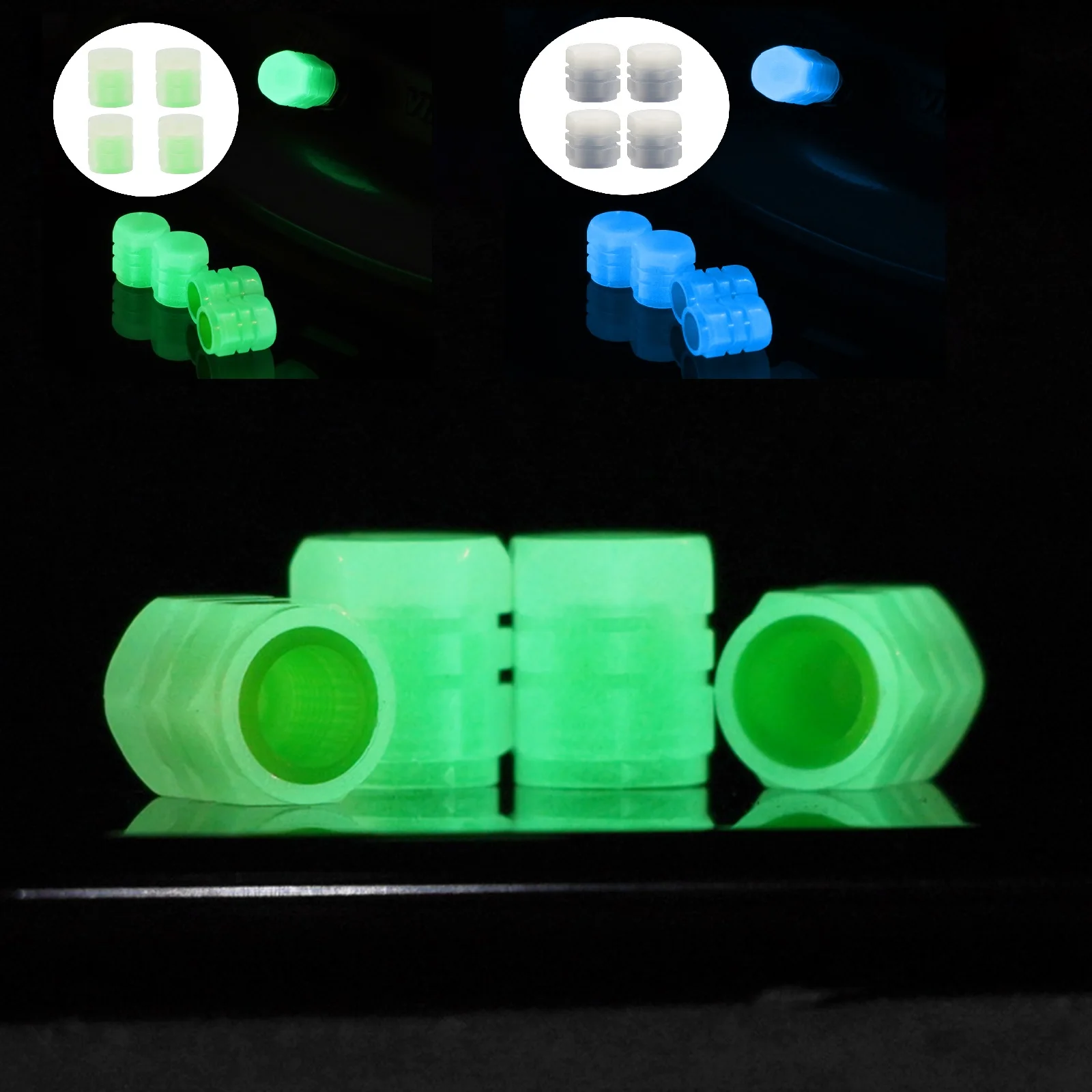 

Fluorescent Green Blue Night Glowing Car Motorcycle Bicycle Wheel Styling Tyre Hub Luminous Cap Decor