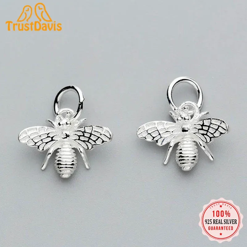 TrustDavis Настоящее серебро 925 пробы Модный милый 3D занятые пчелы Очаровательная