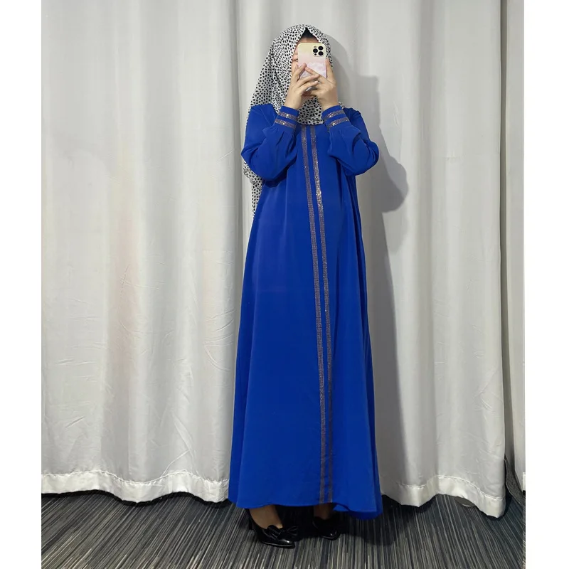 Black Bangladesh Women Lace Maxi Abaya Dubai Turkey Muslim Hijab Dress 2022 Plus Size Diamond Shiny Boubou Long Sleeve Dress