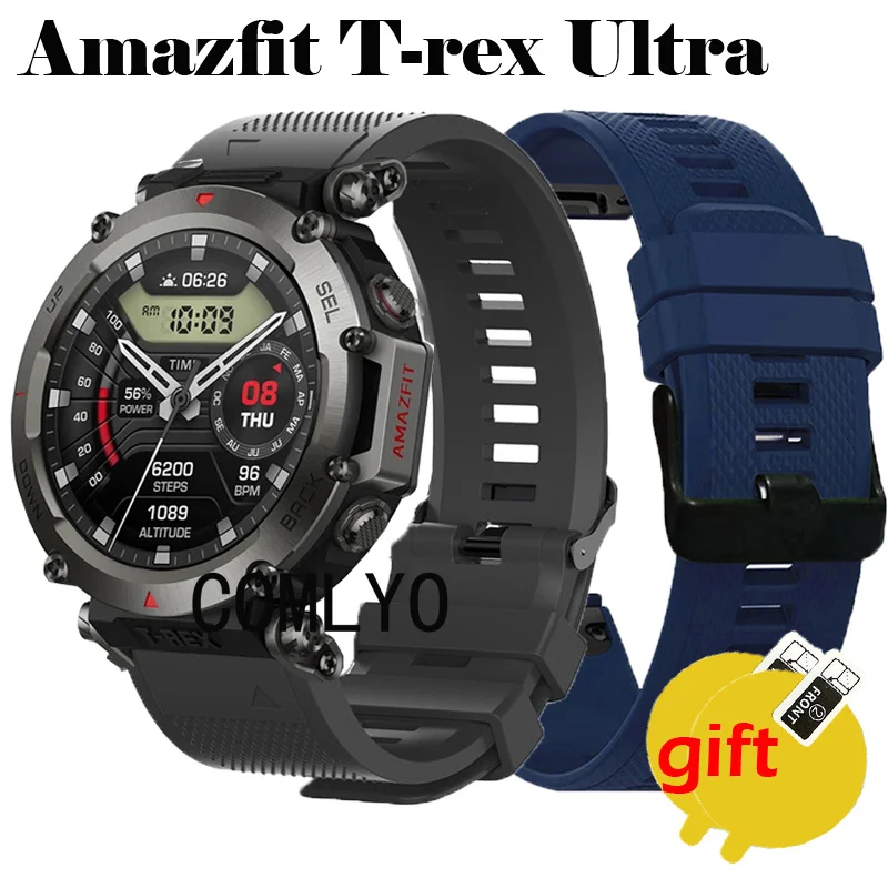 

3in1 Band For Amazfit T-rex Ultra Strap Silicone Quick fit Sports Wristband Belt Bracelet Screen Protector