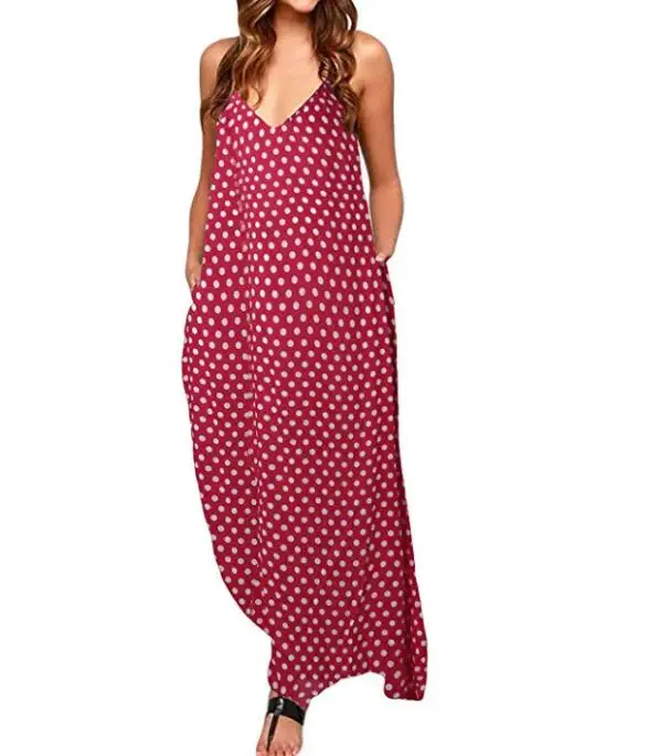 

Womens Polka Dot Maxi Dress Casual Summer Sundress Long Boho Beach Dress Plus Size